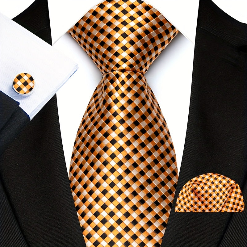 Three-Piece Gentlemans Accessory Set - Stylish Paisley Pattern Tie, Pocket Square, and Cufflinks - Perfect Gift Idea for Men on Special Occasions