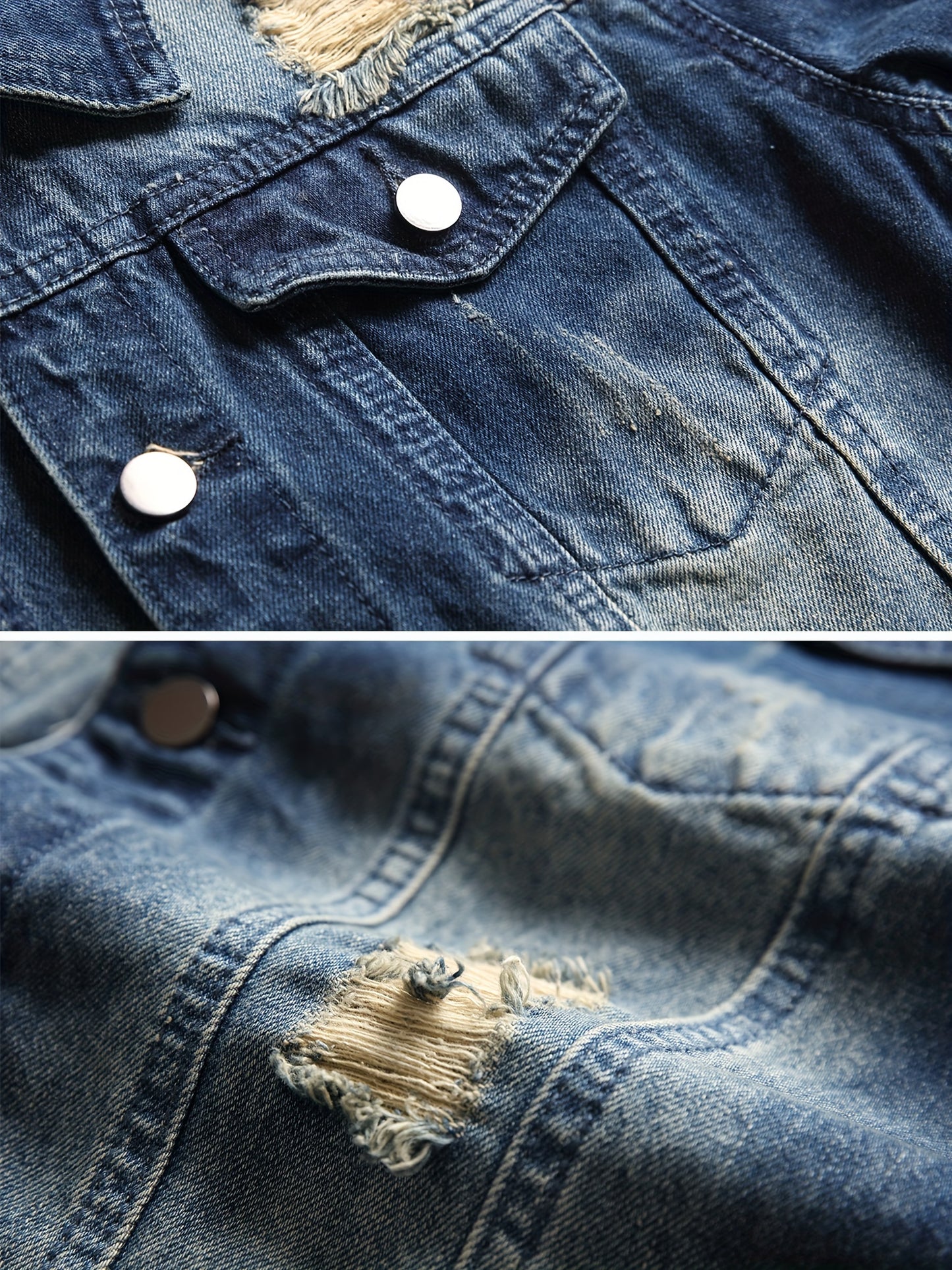 Jean Jacket for Men, Fashion Mens Denim Jacket Washed Classic Casual Distressed Ripped Slim Fit Trucker Jacket