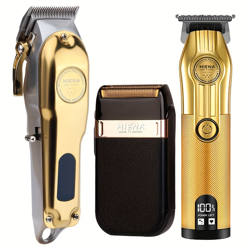 3pcs Men's Professional Hairdresser - T-Shaped Blade Trimmer With USB Charging, Beard And Razor Home Beauty Kit