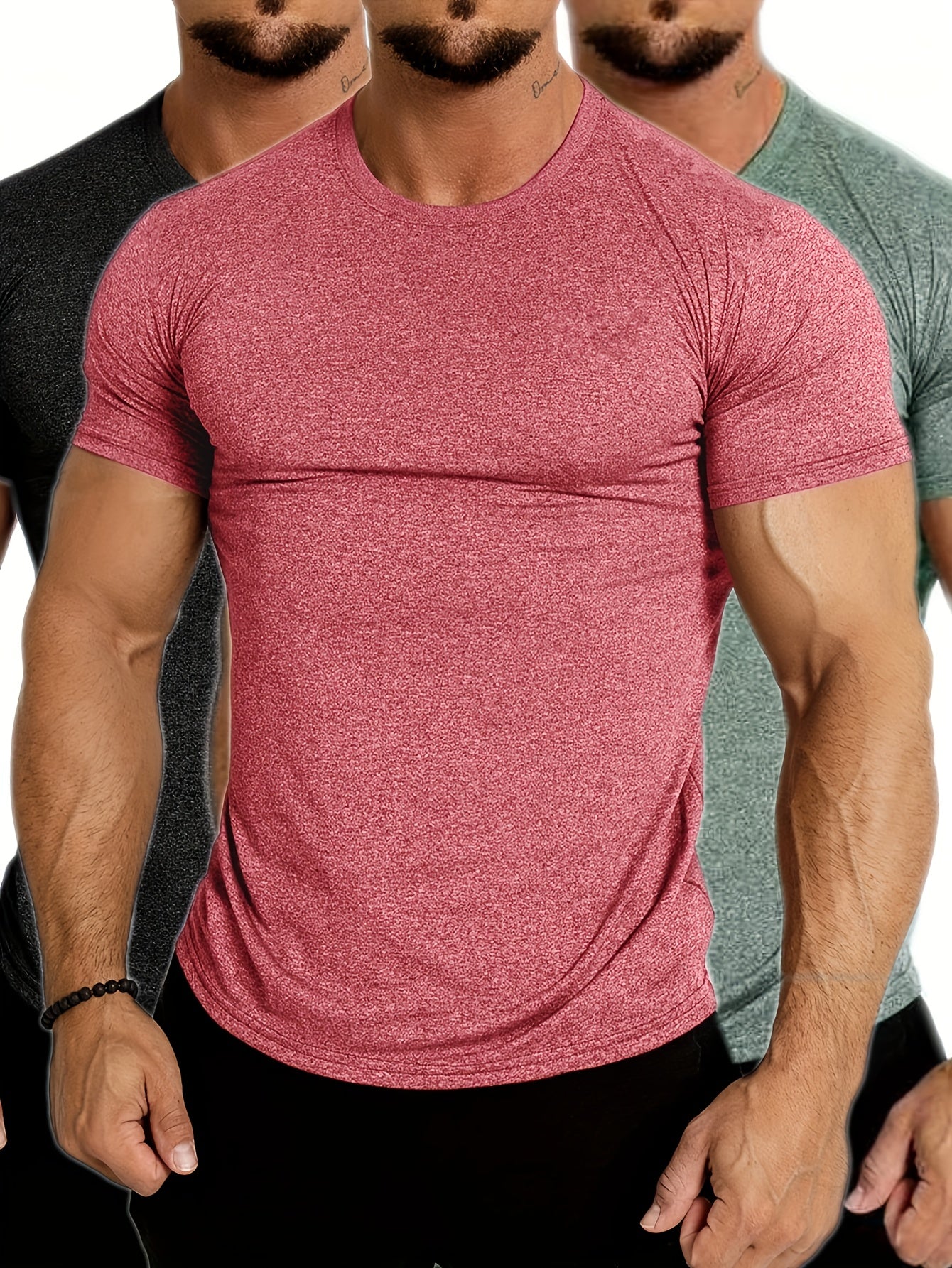 Summer Fitness Essential - Mens Quick-Drying, Breathable, Medium Stretch Polyester Short Sleeve Crew Neck T-Shirt for Sports and Casual Wear - Machine Washable, Perfect Gift for Him