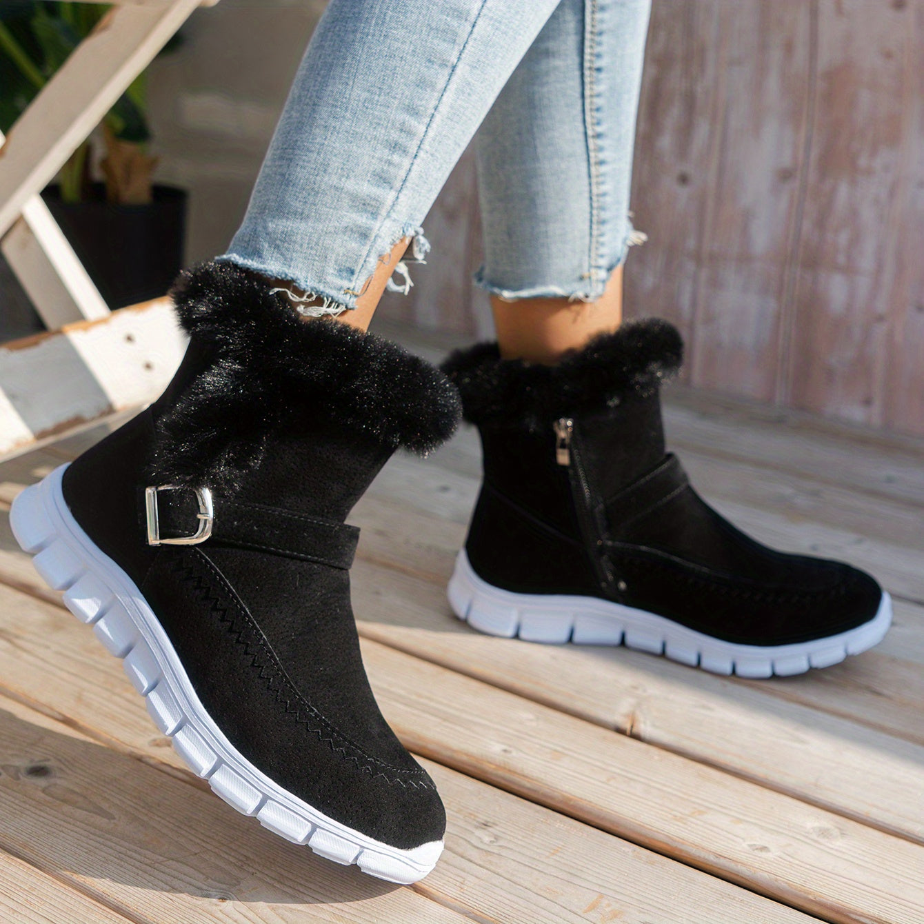 Cozy Velvet-Lined Snow Boots for Women: Easy Slip-On, Non-Slip, Warm & Stylish, with Side Zipper – Perfect for Winter