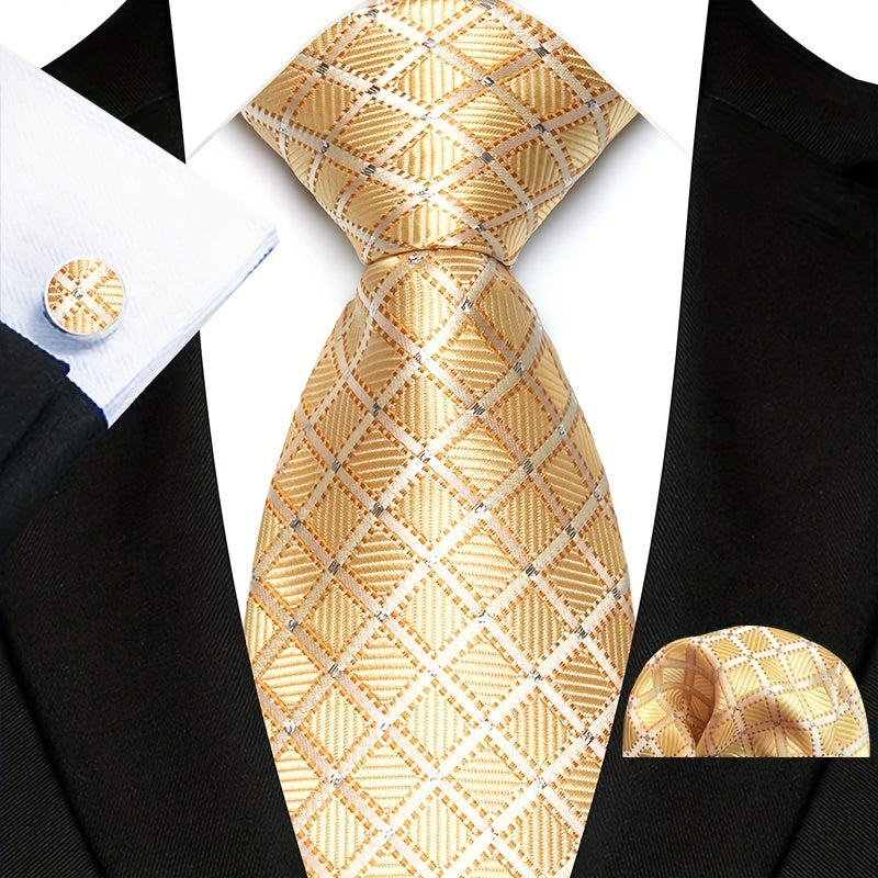 Three-Piece Gentlemans Accessory Set - Stylish Paisley Pattern Tie, Pocket Square, and Cufflinks - Perfect Gift Idea for Men on Special Occasions