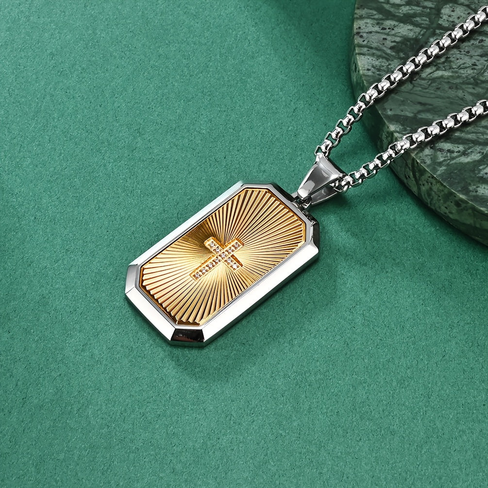 Men's Hip-Hop Necklace - Heavy Duty 316L Stainless Steel Chain, Matte Black & Golden Two-Tone Pendant, Modern Geometric Layered design for Everyday Formal Outfits - Urban Jewelry Gift for Men, Fashion Statement, Contemporary