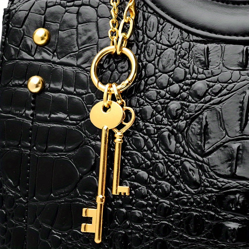 Premium Luxury Crocodile Pattern Handbag - Timeless Vintage Satchel for Women - Stylish Top Handle, Versatile Shoulder & Crossbody Bag - A Fashion Must-Have for Daily Wear