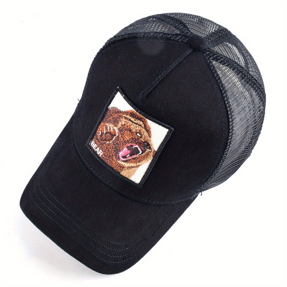 Trendy Bear Embroidered Baseball Cap - Fashionable Sunshade Hip-hop Cap for Men and Women - Breathable, Summer, Truck Driver, Duck Tongue Design, Unisex, Adjustable