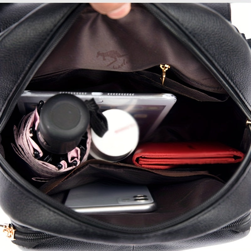Flap Backpack For Women, Metal Decor School Bag, Fashion PU Leather Travel Daypack