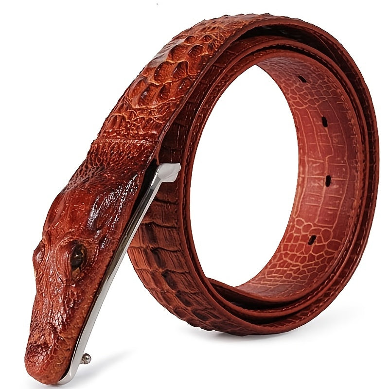 Men'S Black Crocodile Pattern Belt with Smooth Alloy Buckle - Casual Style, Genuine Leather, Perfect for Casual Attire