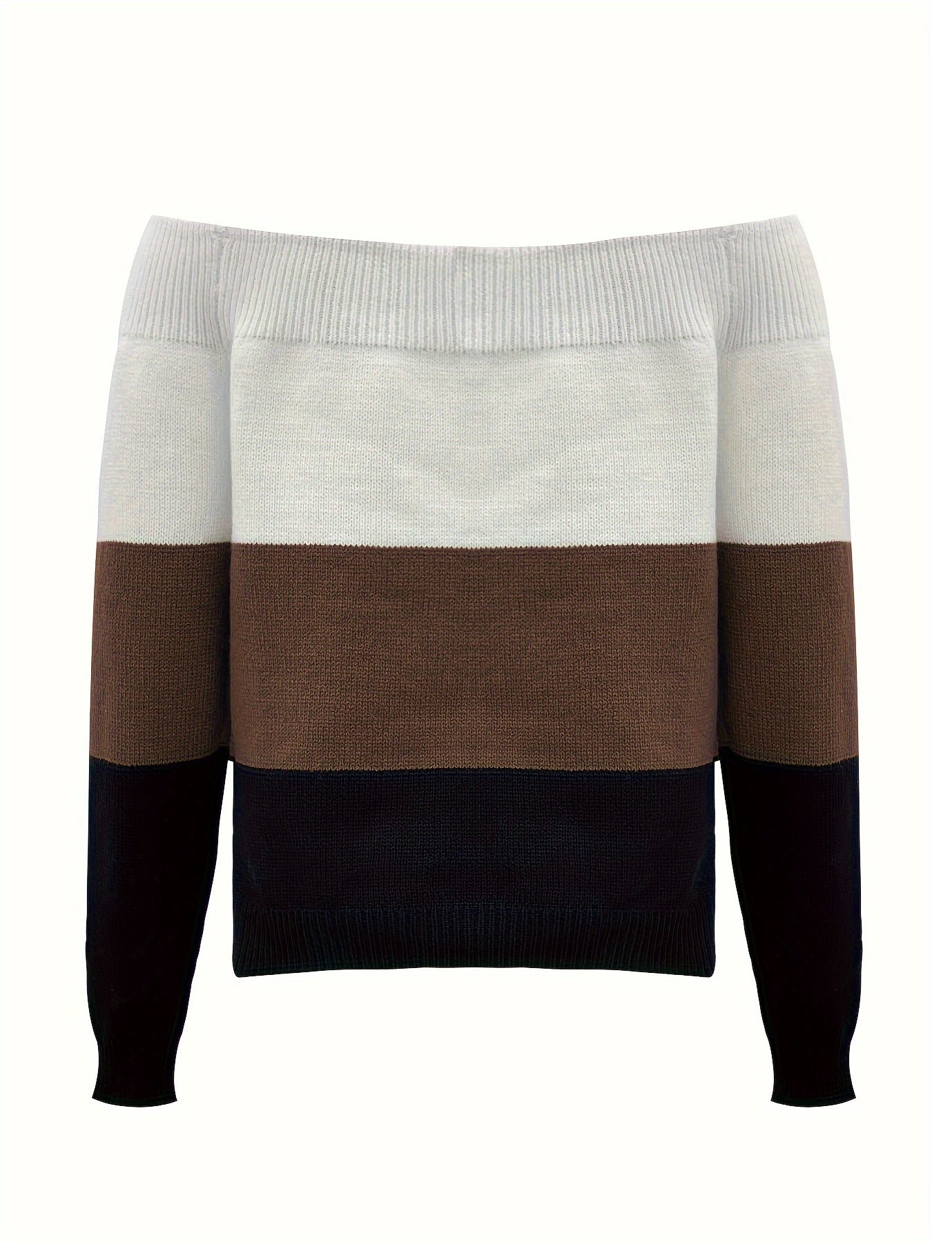 New Arrival Hot Selling Women's Sweater Fashion Off-the-Shoulder Color Block Trendy Pullover