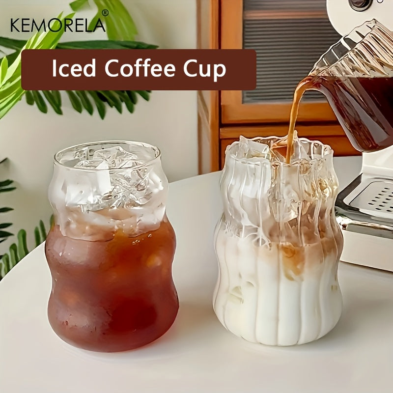 KEMORELA 4/6pcs, 17OZ Uniquely Shaped Beverage Glass, Wavy Transparent Water Mug, Iced Coffee Mugs, Adorable Drinking Vessels, Seasonal Drinkware, Household Kitchen Products 500ML