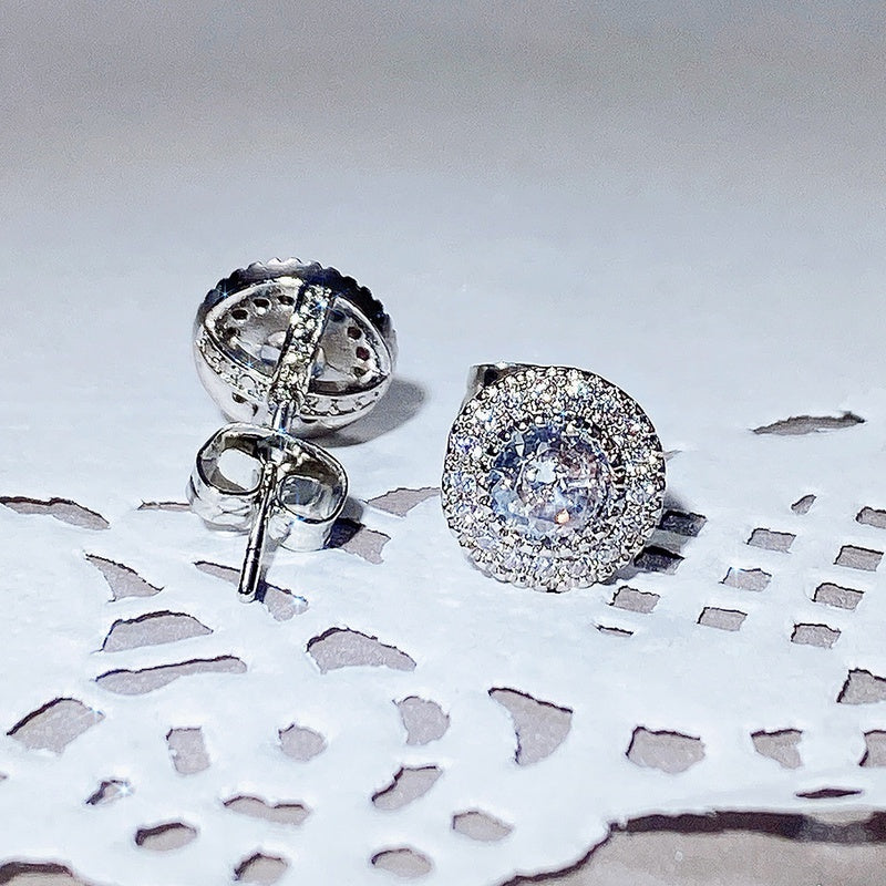 [Luxurious Earrings] Sparkling White Cubic Zirconia Stud Earrings | Luxurious Genuine Brilliance Micro Paved Earrings for Women - Nickel-Free Copper Backing, Ideal for Weddings and Formal Events