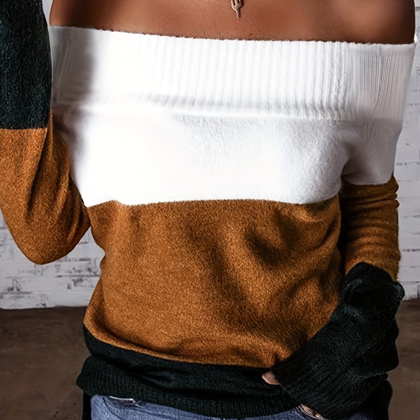 New Arrival Hot Selling Women's Sweater Fashion Off-the-Shoulder Color Block Trendy Pullover