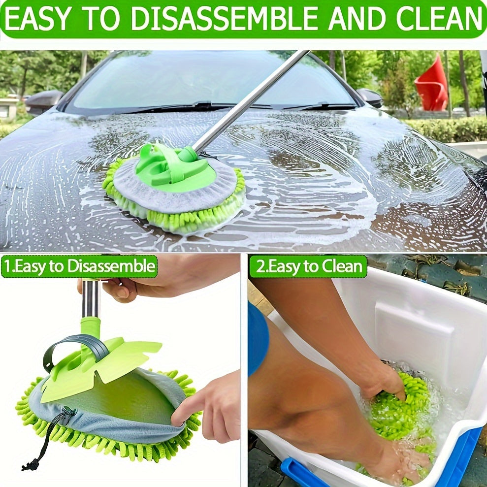 Car Wash Brush Mop Kit with 47.5" Long Handle - Soft Sponge Duster Mitt - For Washing Detailing Automotive, Truck, SUV, RV, Trailer - Safe for Paint - Perfect Gift for Car Enthusiasts