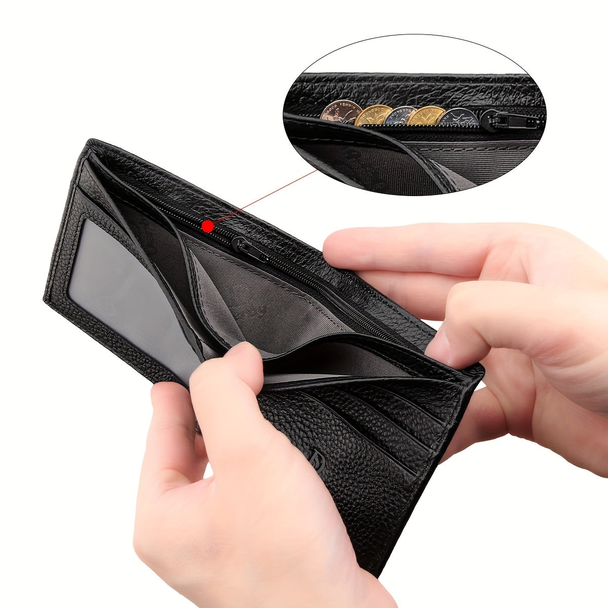 [Everyday Comfort] Baweisibinli Slim Black Leather Wallet for Men - Fashion Business Design with Multi-Card Slots & ID Window, Embossed Letter Pattern, Ideal Gift for Valentine's Day