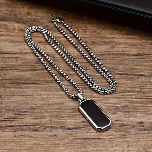 Stainless Steel Pendant Necklace for Men, Fashion Titanium Alloy, Black Sequin Mosaic, Uncharged, Ideal for Valentine'S Day, Mardi Gras, Father'S Day Gifts