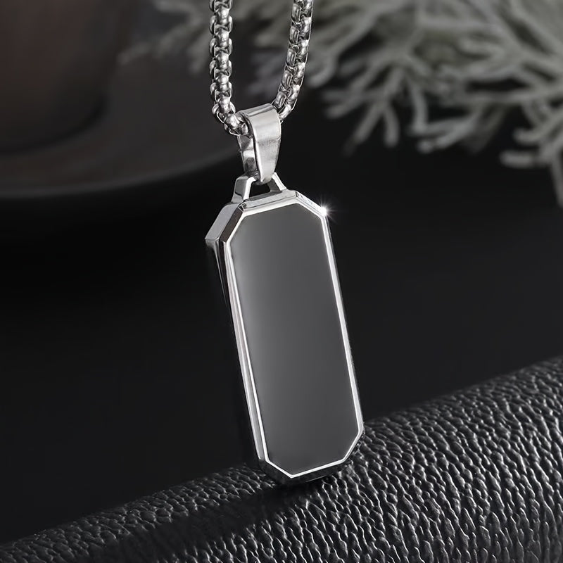 Stainless Steel Pendant Necklace for Men, Fashion Titanium Alloy, Black Sequin Mosaic, Uncharged, Ideal for Valentine'S Day, Mardi Gras, Father'S Day Gifts