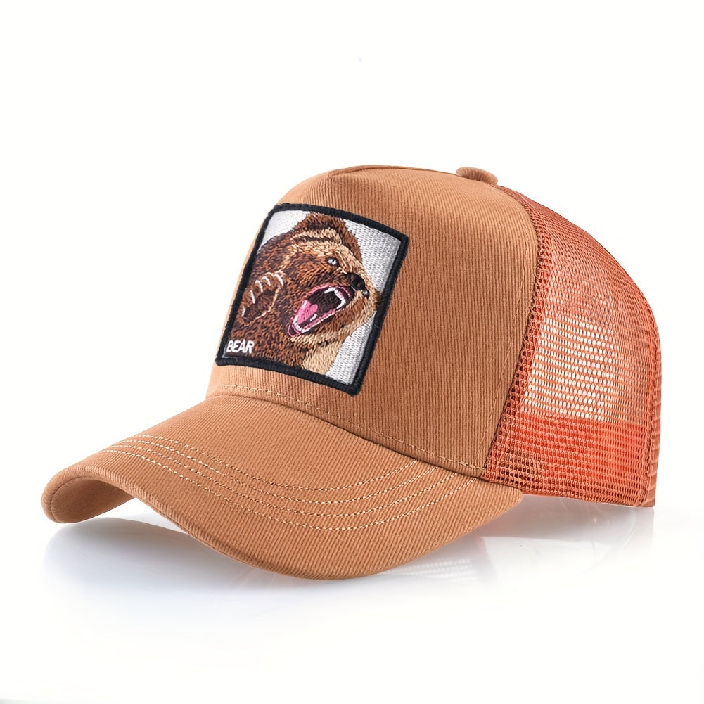 Trendy Bear Embroidered Baseball Cap - Fashionable Sunshade Hip-hop Cap for Men and Women - Breathable, Summer, Truck Driver, Duck Tongue Design, Unisex, Adjustable
