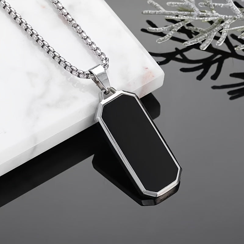 Stainless Steel Pendant Necklace for Men, Fashion Titanium Alloy, Black Sequin Mosaic, Uncharged, Ideal for Valentine'S Day, Mardi Gras, Father'S Day Gifts