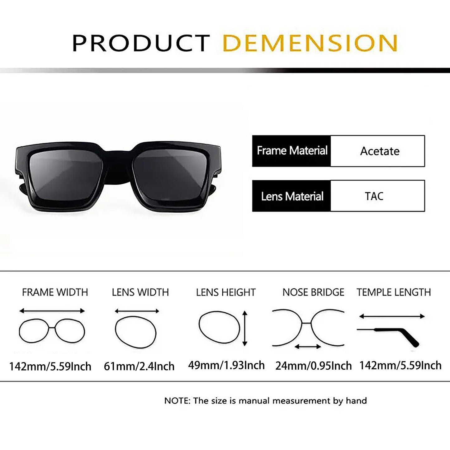 100% Acetate Square Men Fashion Glasses Classic Retro Polarized Driving Fishing Travel Beach Fashion Glasses for Male Female TAC Thick Crystal Eyeglasses Shade,Ideal Choice for Gifts with Business Full Package Set Case RC005
