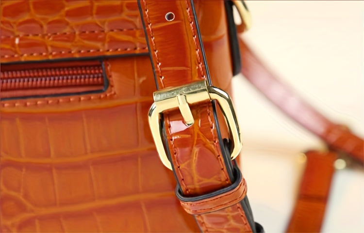 Premium Luxury Womens Retro Crocodile Pattern Bag - Stylish Crossbody Satchel with Elegant Top Handle - Versatile Shoulder & Handbag