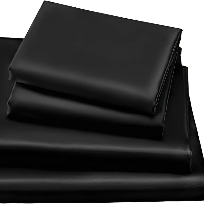 4pcs Satin Bed Sheet Four-Piece Set Includes One Fitted Sheet, One Flat Sheet, And Two Pillowcases. Pillowcases Do Not Include Inserts. Solid Colors Showcase Simple Elegance. The Simple Style Is Classic And Timeless. Polyeste