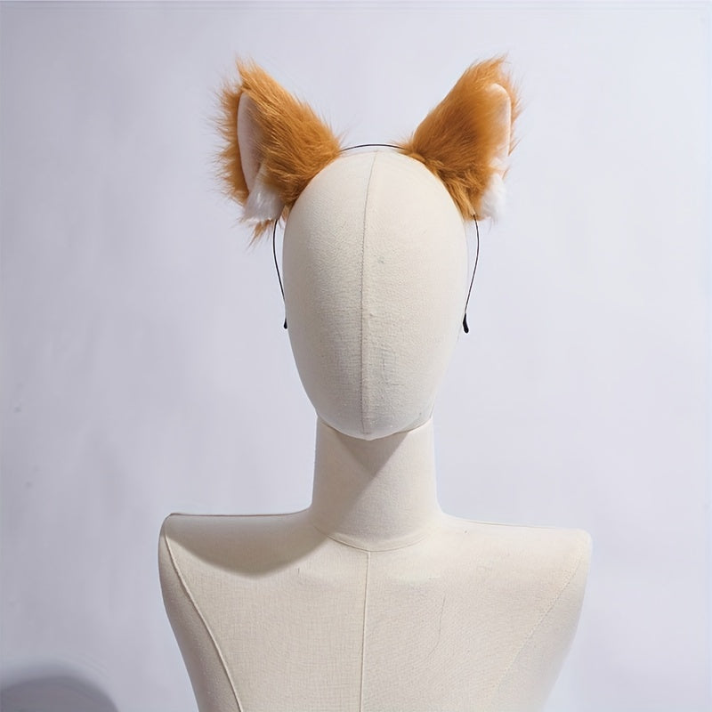 Single Faux Wool Cute Car Ears Headband - Soft, Fluffy, Color Matching, Sweet Style Dress Up Hair Accessories for Women and Female Cosplay, Anime Photo Props