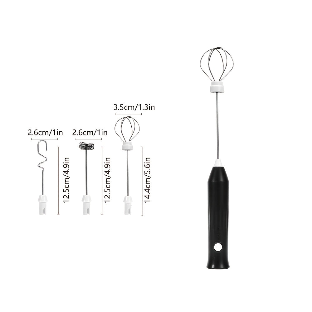 USB Rechargeable Handheld Milk Frother - 3 Interchangeable Blenders, 3-Speed Electric Blender with Stainless Steel Whisk, Egg Beater for Coffee, Matcha, Latte, Cappuccino And Hot Chocolate - Kitchen Gadgets