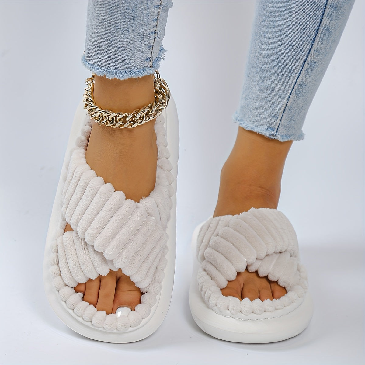 Women'S Fashion Comfort Slippers, Solid Color, Slip-on, Fabric Upper/Inner, EVA Sole, All-season House Shoes