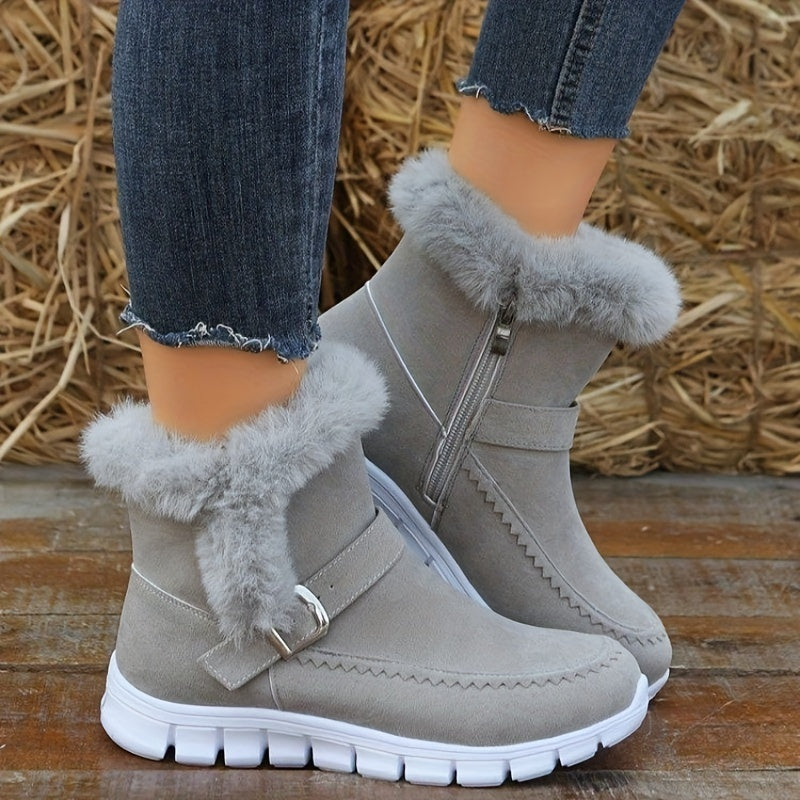 Cozy Velvet-Lined Snow Boots for Women: Easy Slip-On, Non-Slip, Warm & Stylish, with Side Zipper – Perfect for Winter