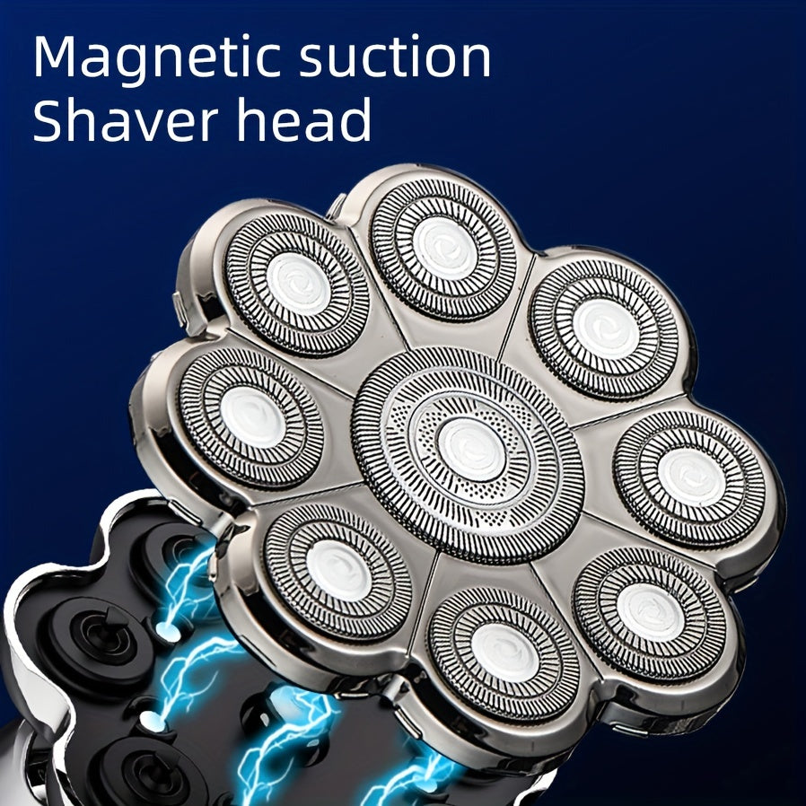 5-in-1 Electric Razor For Men: Detachable Head Shavers With LCD Display, Waterproof Bald Shaver, Magnetic Suction, Hair Clippers, Nose Trimmer, Brush, & Massager!