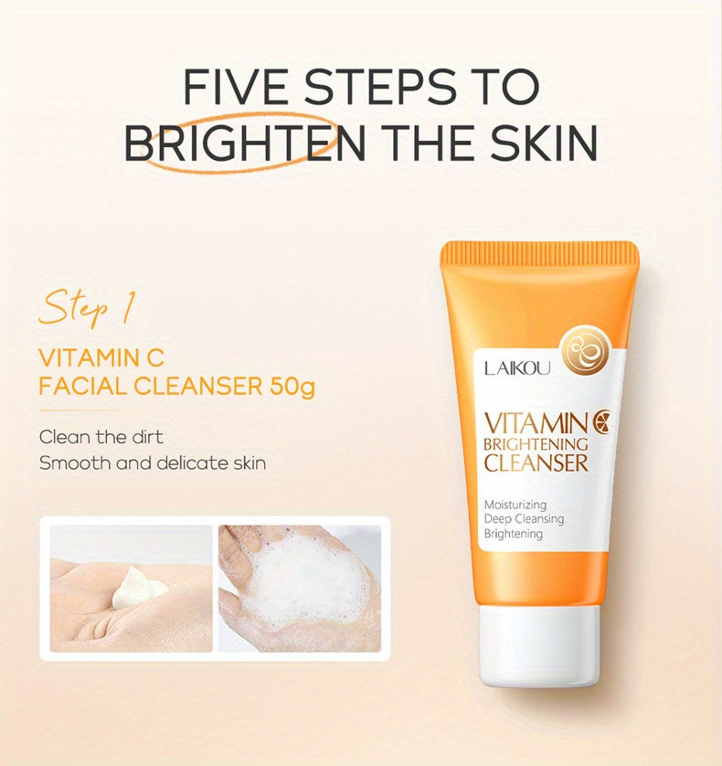 LAIKOU Vitamin C Series Skin Care Products Set 5 Piece Cleansing Skin Water Serum Eye Cream Essence Cream For Men And Women Daily Skin Care Gifts
