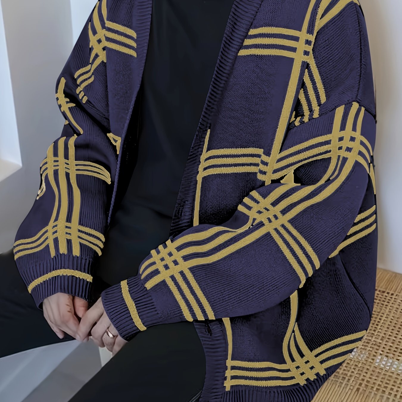 Mens Stylish Stripe Knit Cardigan - Comfortable Long Sleeve V Neck Top for Versatile Outdoor Wear - All-Season Fashionable Style