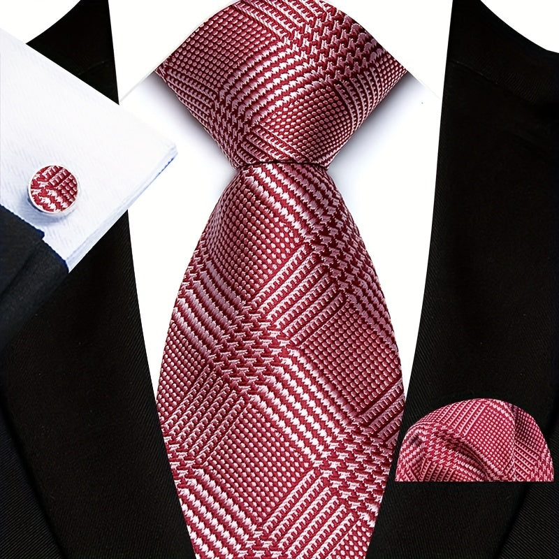 Three-Piece Gentlemans Accessory Set - Stylish Paisley Pattern Tie, Pocket Square, and Cufflinks - Perfect Gift Idea for Men on Special Occasions