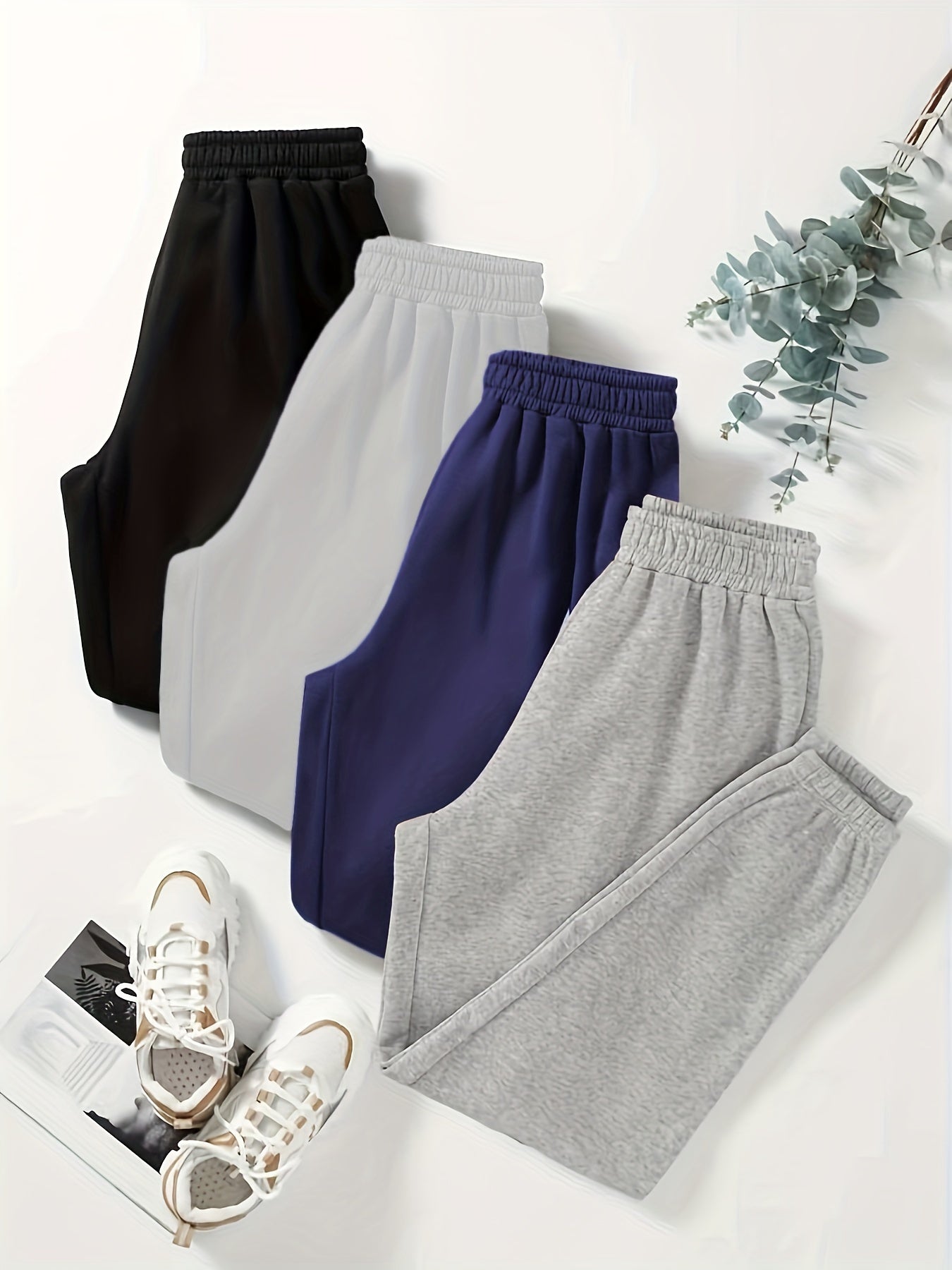 2023 New Fashion Casual S Pants for Women, Lined Elastic Waist, Hot Cross-Border European and American Style, 4-Pack, for Autumn and Winter