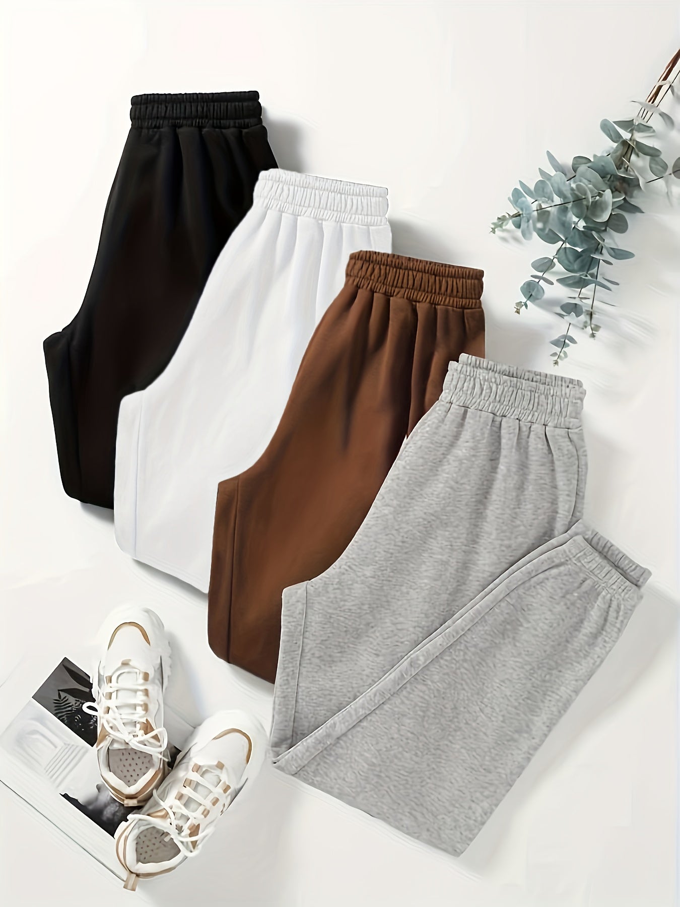 2023 New Fashion Casual S Pants for Women, Lined Elastic Waist, Hot Cross-Border European and American Style, 4-Pack, for Autumn and Winter