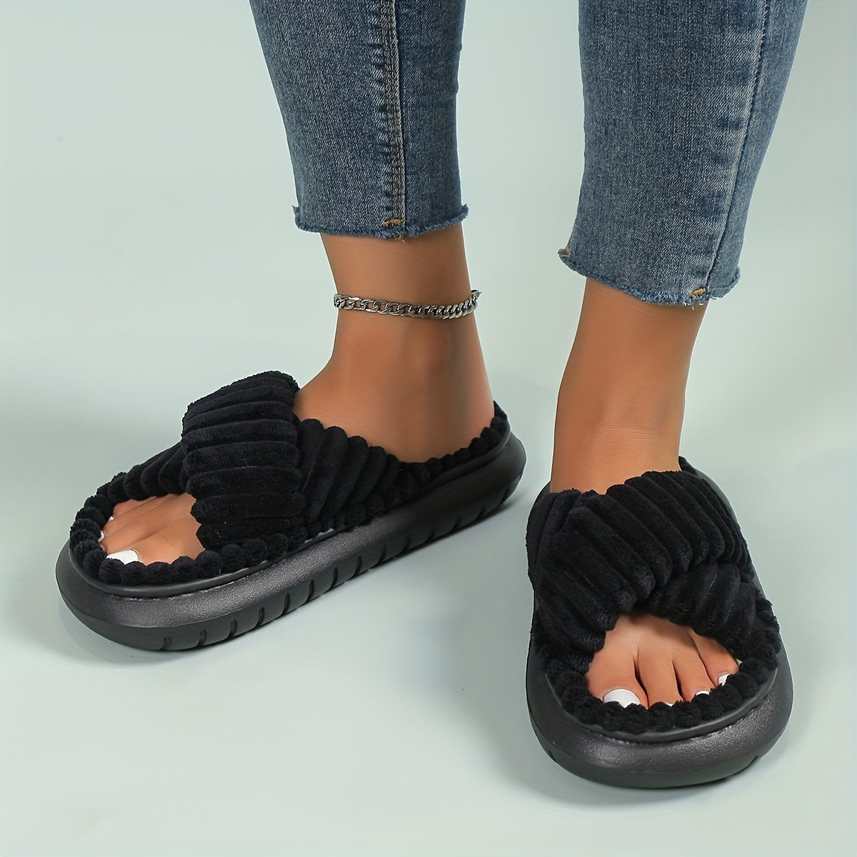 Women'S Fashion Comfort Slippers, Solid Color, Slip-on, Fabric Upper/Inner, EVA Sole, All-season House Shoes