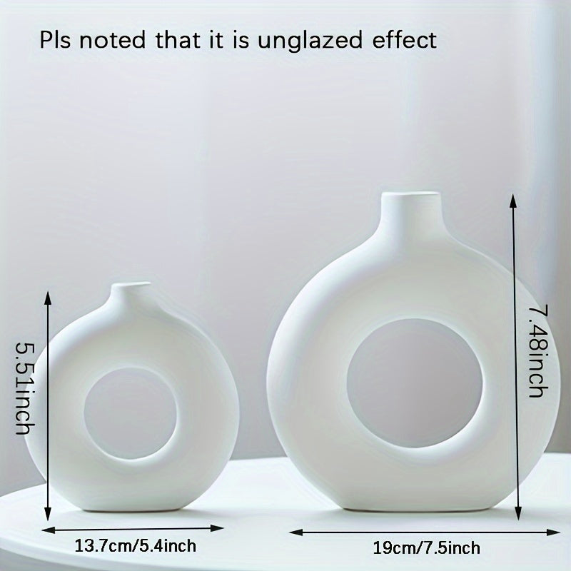 1pc Contemporary Ceramic Vase, Round Circle Design, Creative Ceramic Craft, Living Room Decor, Cross-Border Bestseller, 5.12*5.51inch Decorative Flower Vase