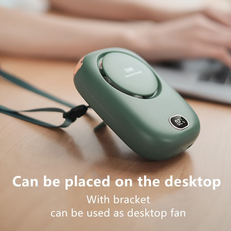1pc, Portable USB Fan With Three-Speed Large Wind Adjustment, Waist-Hanging And Desktop Stand, Power Display, And Leafless Design