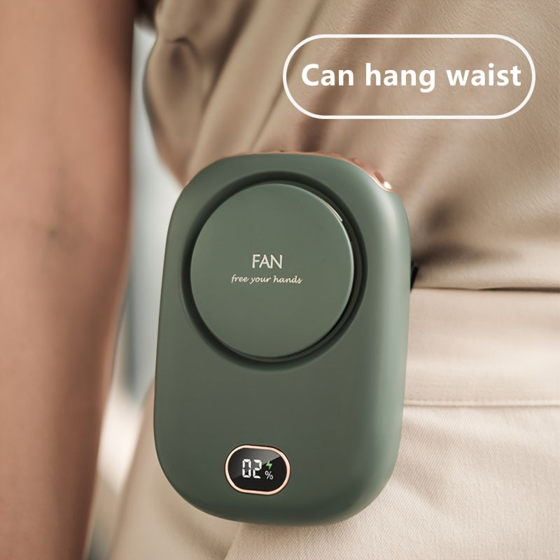1pc, Portable USB Fan With Three-Speed Large Wind Adjustment, Waist-Hanging And Desktop Stand, Power Display, And Leafless Design
