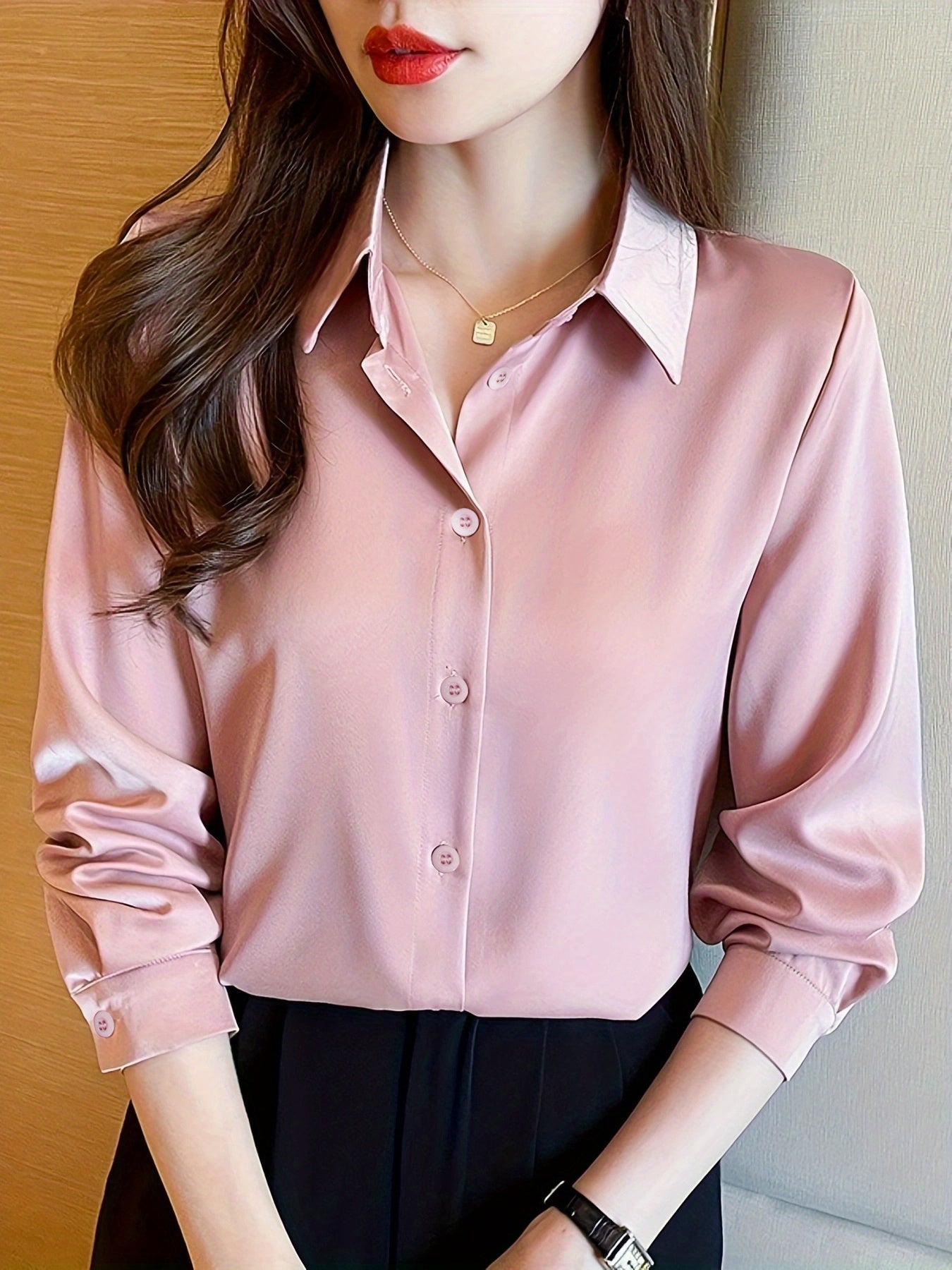Womens Classic Solid Button Front Shirt - Flattering Long Sleeve Collar Design - Perfect for Work & Casual Office Wear - wardrobe Essential