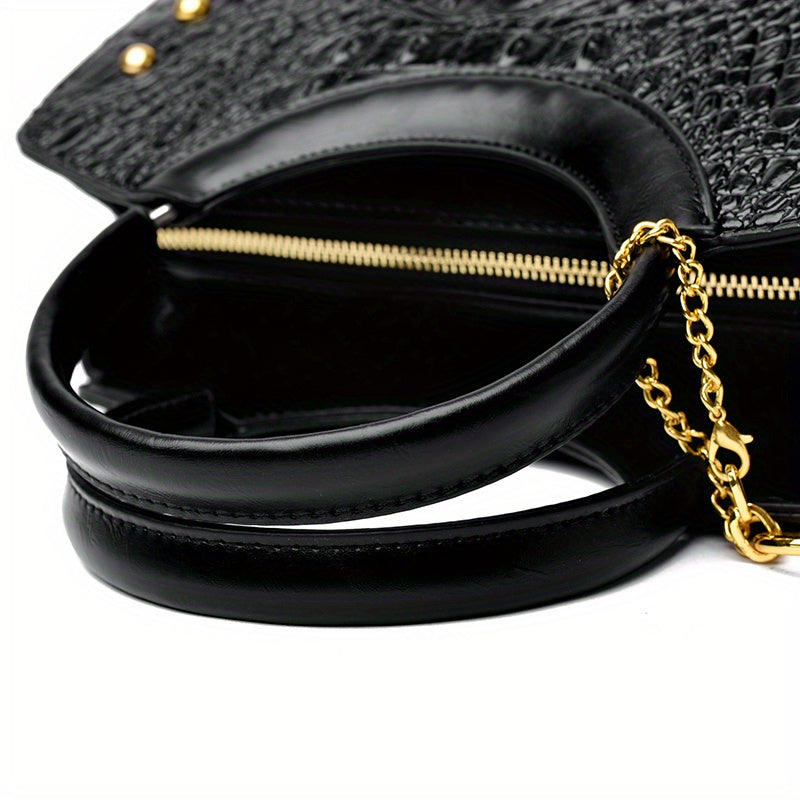 Premium Luxury Crocodile Pattern Handbag - Timeless Vintage Satchel for Women - Stylish Top Handle, Versatile Shoulder & Crossbody Bag - A Fashion Must-Have for Daily Wear