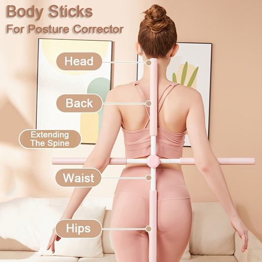 Adjustable Yoga Sticks for & Humpback Syndrome - Portable Stretching Pole with Extendable Length (Pink/Green/Blue) - Ideal for Scoliosis Treatment, Spinal & /Travel