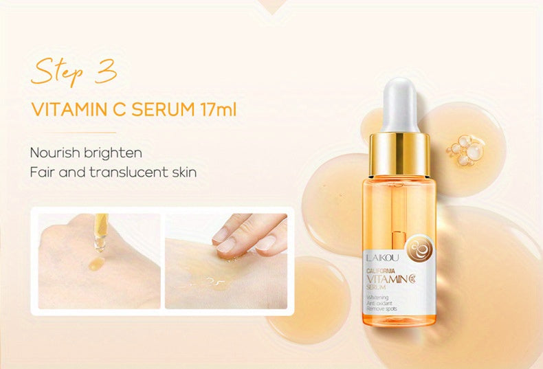 LAIKOU Vitamin C Series Skin Care Products Set 5 Piece Cleansing Skin Water Serum Eye Cream Essence Cream For Men And Women Daily Skin Care Gifts