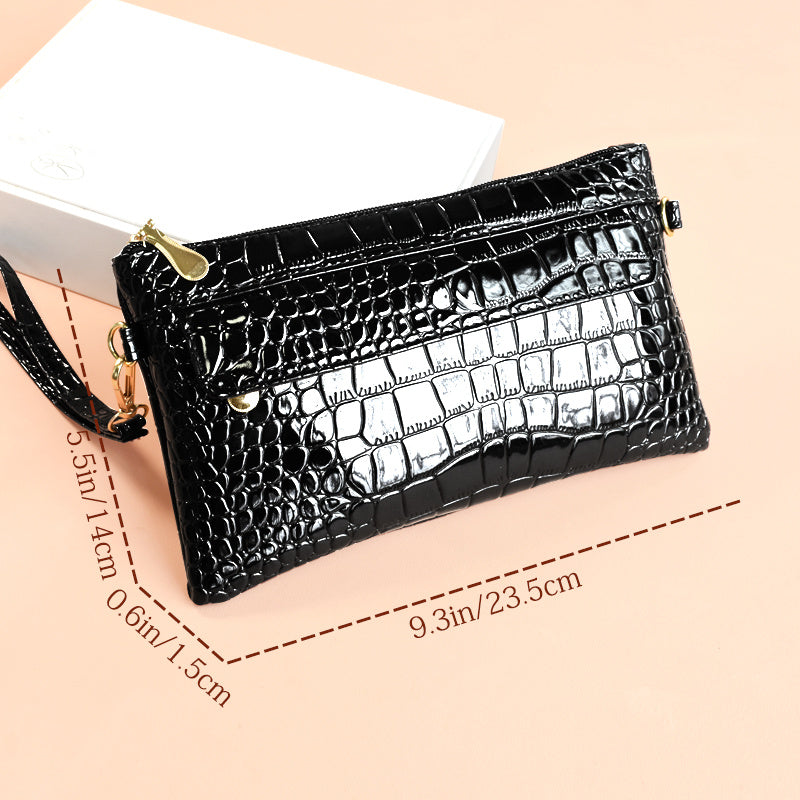 Fashion Croc Embossed Clutch Bag - Stylish Faux Leather Crossbody Coin Purse with Wristlet for Women