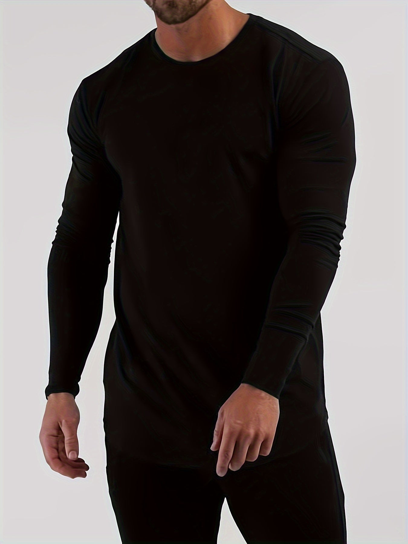 Mens Premium Solid Hue Slim Fit Long Sleeve Sports Shirt - Comfortable Crew Neck, Athletic for Fitness, Hiking & More - Versatile Top for Active Men