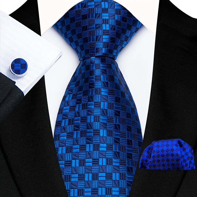 Men's Floral Paisley Striped Plaid Necktie & Handkerchief & Cufflink Set, Formal Business Wedding Necktie Set, Ideal Choice For Gifts