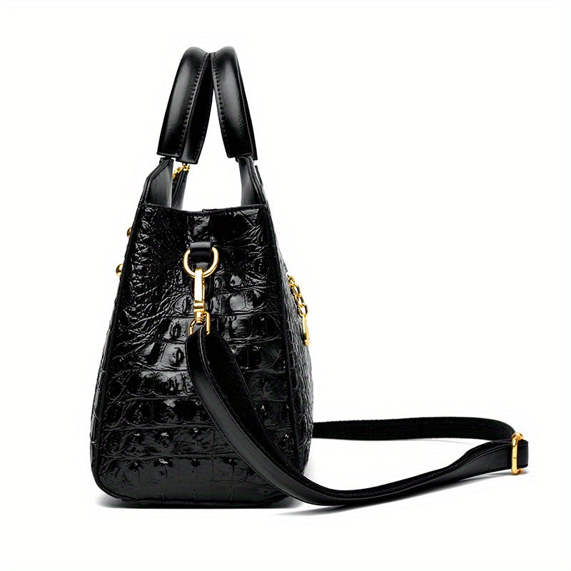 Premium Luxury Crocodile Pattern Handbag - Timeless Vintage Satchel for Women - Stylish Top Handle, Versatile Shoulder & Crossbody Bag - A Fashion Must-Have for Daily Wear