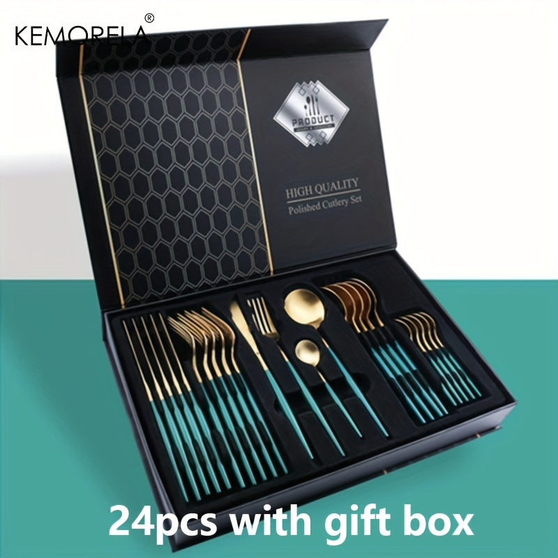 24pcs Stainless Steel Cutlery Set | KEMORELA Luxury Kitchen Cutlery Dishwasher Safe, 304 Stainless Steel