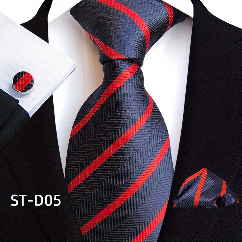 Three-Piece Gentlemans Accessory Set - Stylish Paisley Pattern Tie, Pocket Square, and Cufflinks - Perfect Gift Idea for Men on Special Occasions