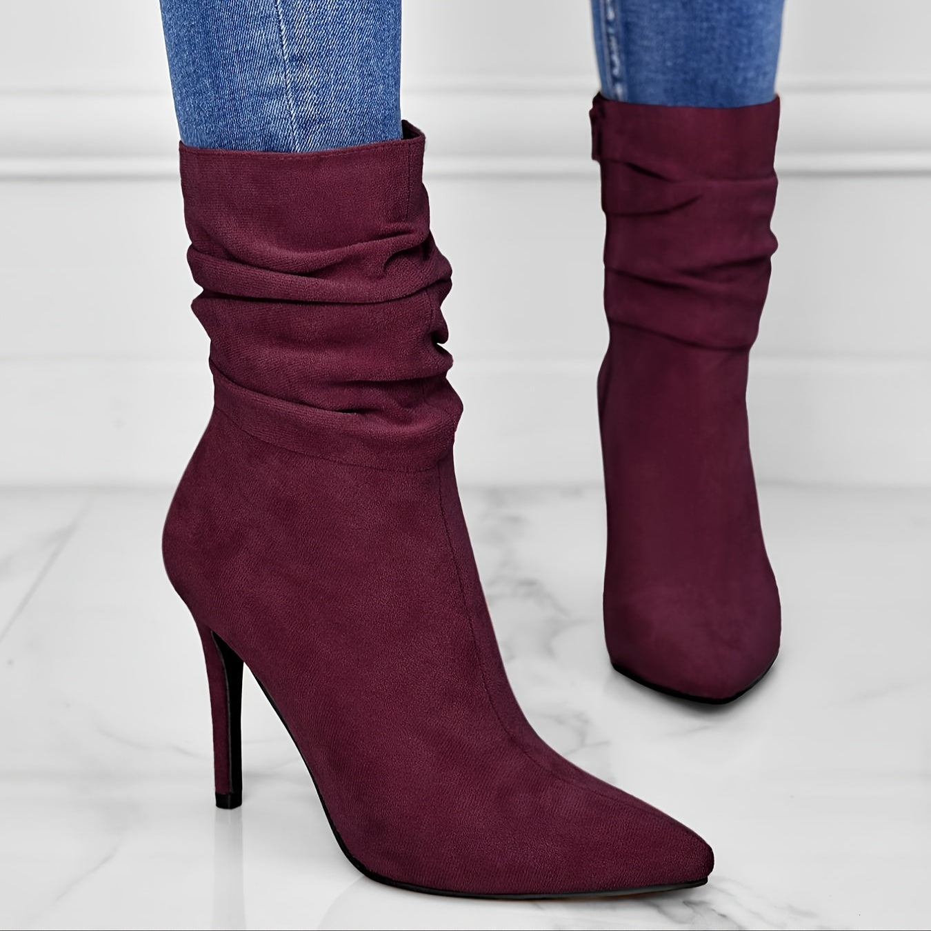 Women's Plain Fashionable Mid-Calf Boots with Zipper for Comfort and Casual Wear, Round Toe in the Middle of Calf