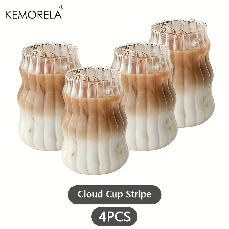 KEMORELA 4/6pcs, 17OZ Uniquely Shaped Beverage Glass, Wavy Transparent Water Mug, Iced Coffee Mugs, Adorable Drinking Vessels, Seasonal Drinkware, Household Kitchen Products 500ML
